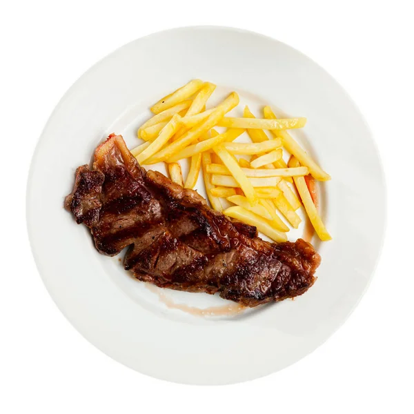 Grilled lamb with french fries, homemade dinner — Stock Photo, Image