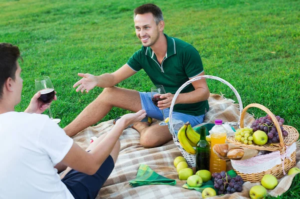 Man met vriend genieten picknick — Stockfoto