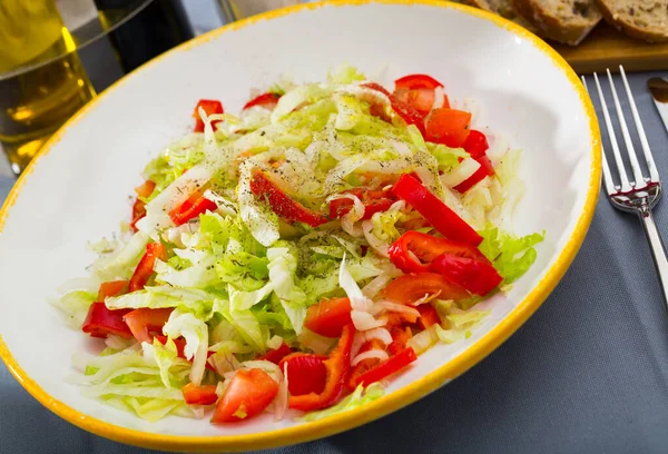 Nyári zöldségsaláta - vörös harangpaprika, saláta és hagyma — Stock Fotó