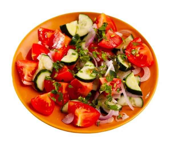 Appetizing pepino e salada de tomate close-up — Fotografia de Stock