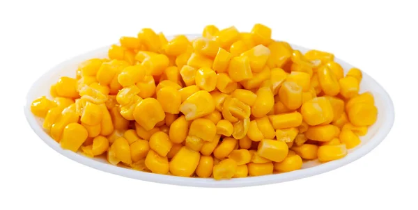 Zbliżenie zakonserwowanej kukurydzy w talerzu — Zdjęcie stockowe