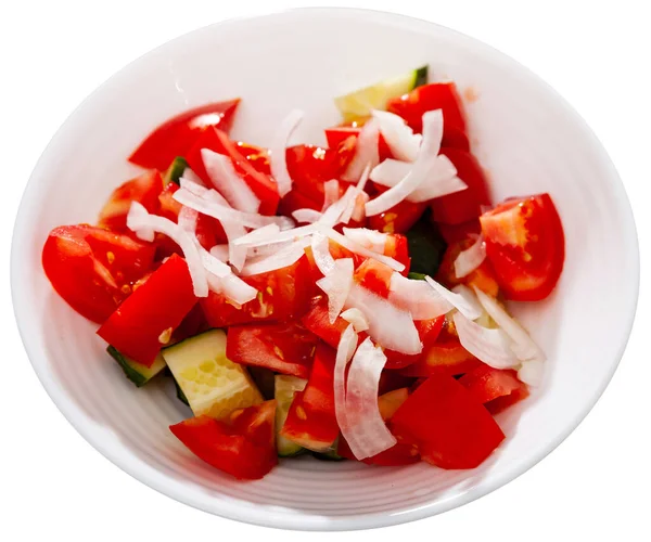 Вегетаріанський салат з помідорами, огірками та цибулею — стокове фото