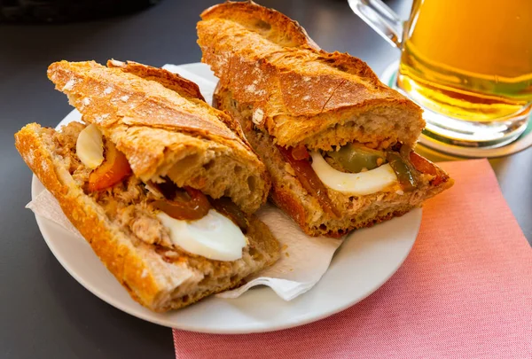 Sandwich with anchovies and eggs — Stock Photo, Image