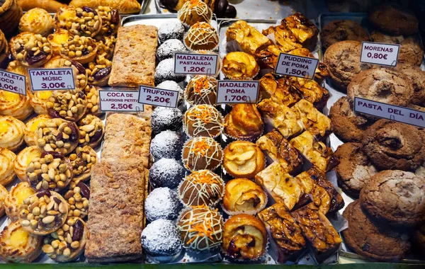 Showcase of Catalan pastry shop — Stock Photo, Image