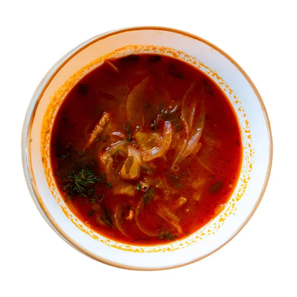 Soupe de tomates au porc, cuisine russe traditionnelle — Photo