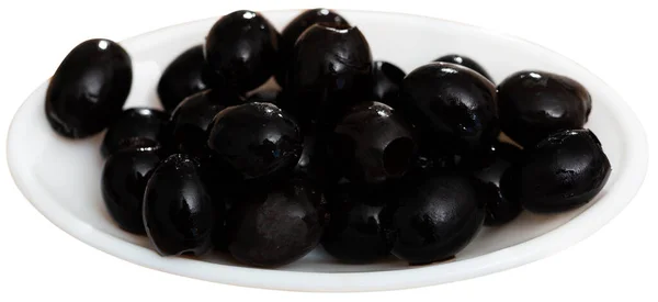 Aceitunas negras en vinagre en tazón blanco —  Fotos de Stock