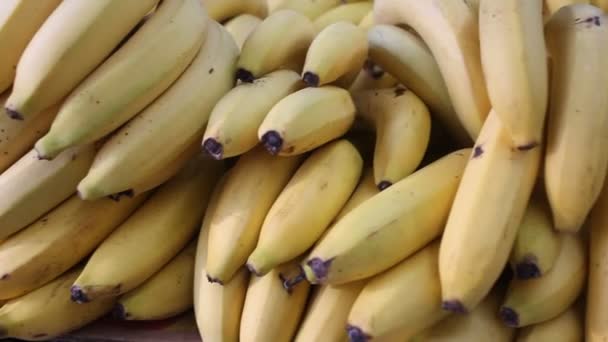 Tropical bananas on counter in grocery store — Stock Video