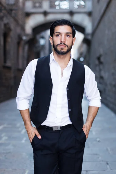 Waist up portrait of man at ancient street — Stock Photo, Image