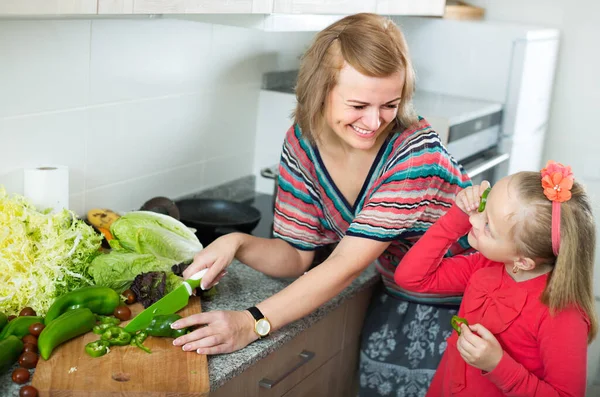 Mother teaching the girl to cook. — Stock Photo, Image