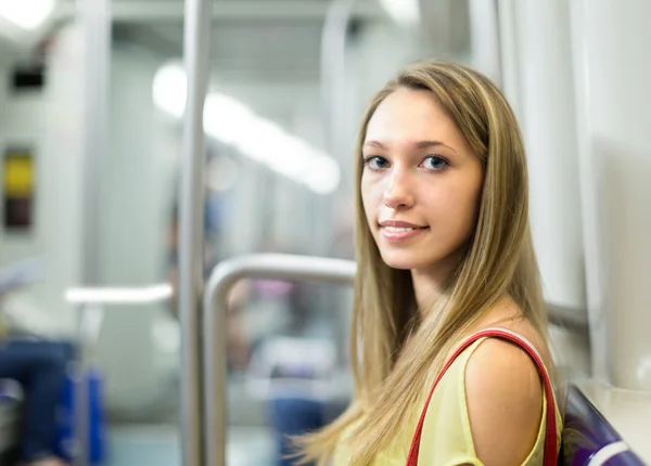 Passenger traveling in train of metro — Stock Photo, Image