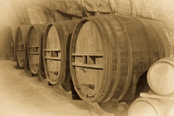 Aged photo of   barrels in french winery — Stock Photo, Image