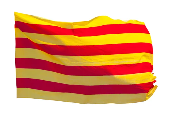 Flag of Catalonia in flight. — Stock Photo, Image