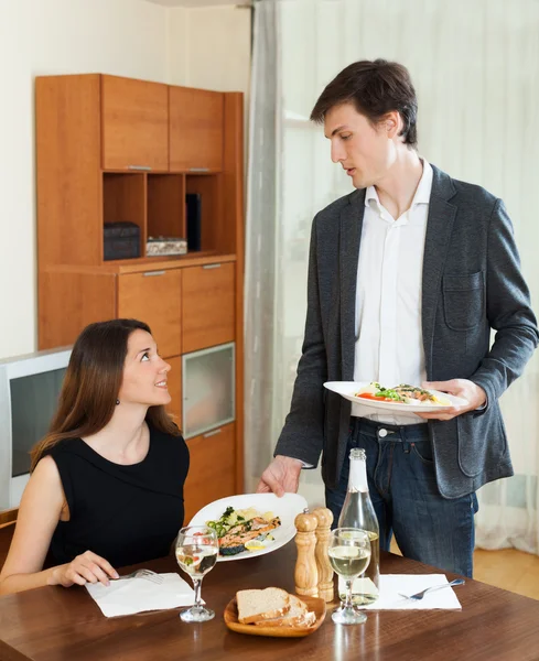 Loving couple romantic dinner — Stock Photo, Image