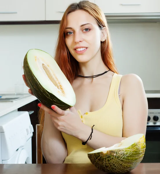 Woman holding melon — Stock Photo, Image