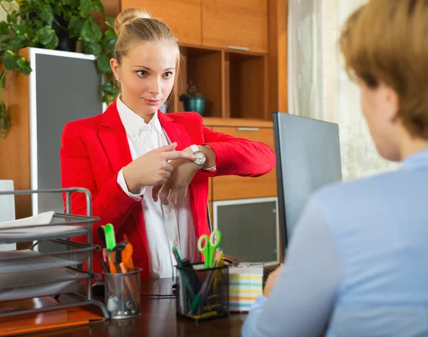 Nervous boss listening to excuses — Stock Photo, Image