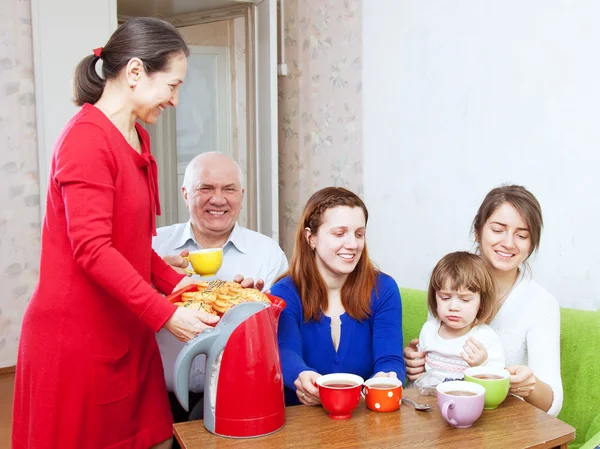 Happy family drink tea — Stock Photo, Image