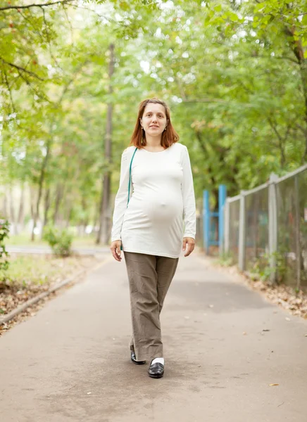 Pregnant woman walking on street Stock Image