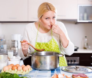 Housewife and spoiled food clipart