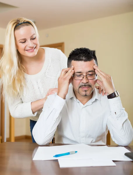 Wife consoling anxious husband — Stock Photo, Image