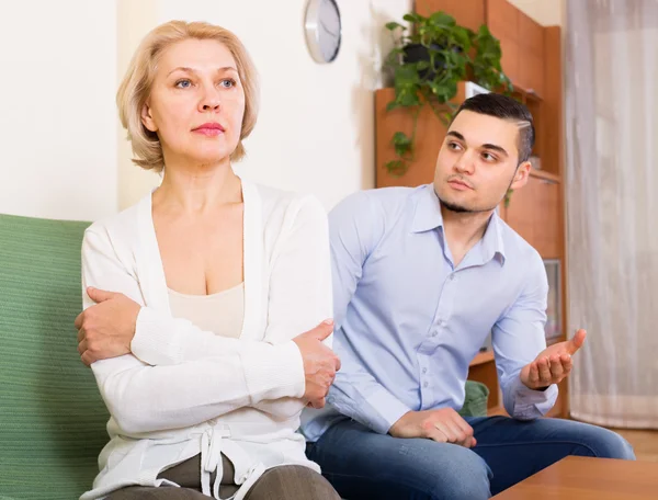 Quarrel of adult son and senior mother — Stock Photo, Image