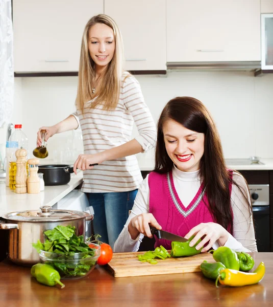 Two young women cooking something — Stock Photo, Image