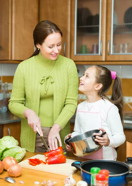 Madre con hija cocinando en la cocina — Foto de Stock