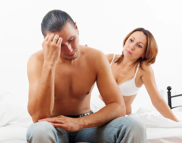 Man has problem, wife comforting him — Stock Photo, Image