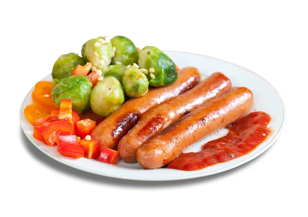 Roasted sausages with vegetables — Stok fotoğraf