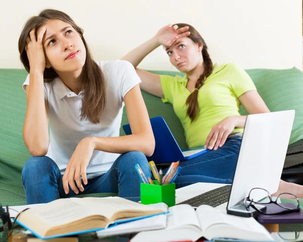 Teenage student girls study at home — Stock Photo, Image