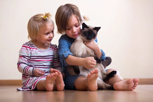 Twee zusters met kat — Stockfoto