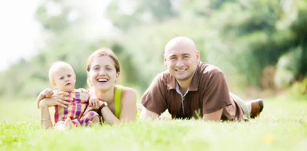 Family of three in grass — Stock Photo, Image
