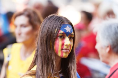 Young woman making Catalan Flag clipart