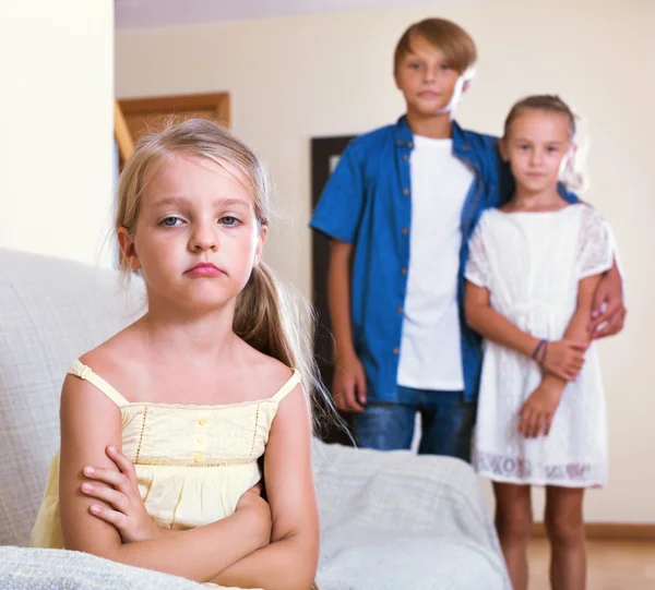 Upset girl is jealous sister of stepbrother — Stock Photo, Image