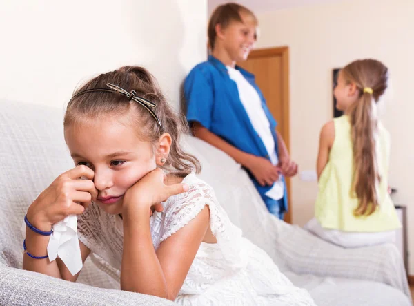 Little girl is jealous sister of stepbrother — Stock Photo, Image