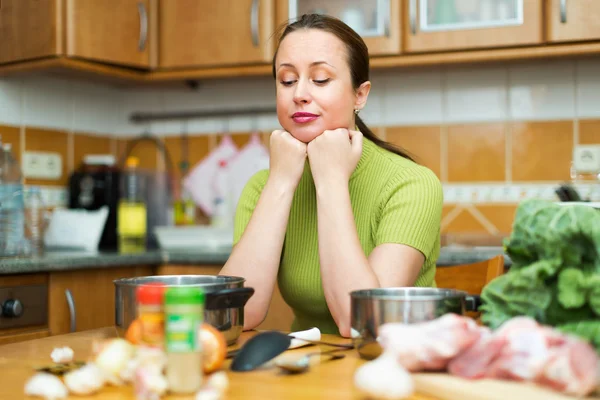 Sad female tired to cook — Stock Photo, Image