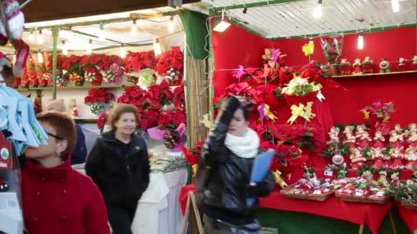 Menschen auf dem Weihnachtsmarkt — Stockvideo