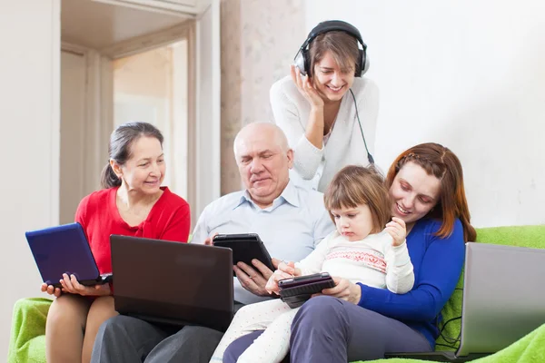 Family of with various PC at home — Stock Photo, Image