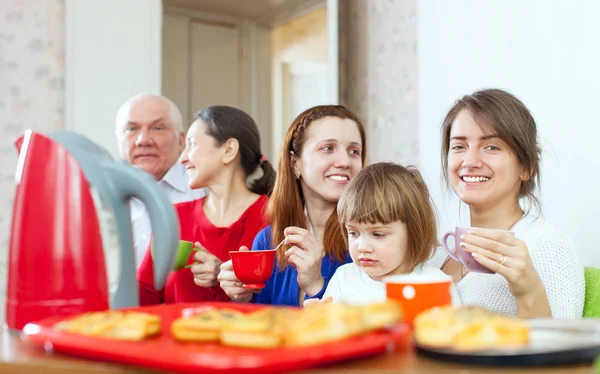 Multigeneration familj kommunicera över te — Stockfoto