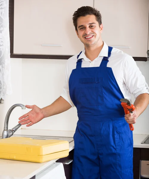 Professional plumber with tools — Stock Photo, Image