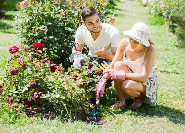 Young family gardening — Stock Photo, Image