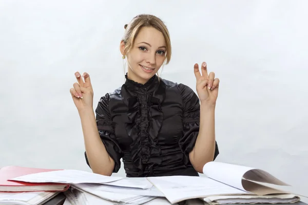 Girl showing office joke — Stock Photo, Image