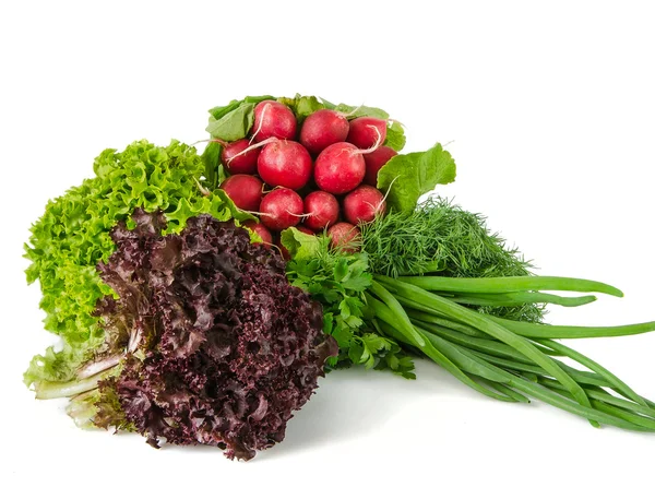 Verduras de primavera em branco — Fotografia de Stock