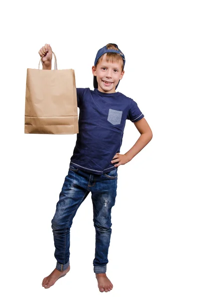 Tiener met papieren zak — Stockfoto