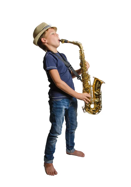 Teen playing saxophone — Stock Photo, Image