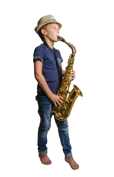 Teen playing saxophone — Stock Photo, Image