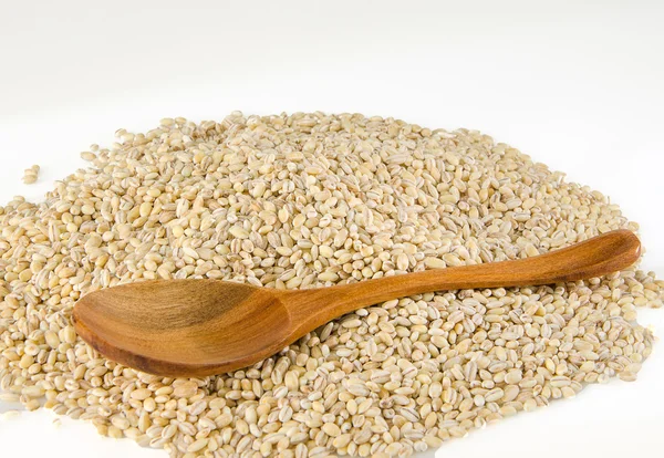 Pearl barley and spoon — Stock Photo, Image
