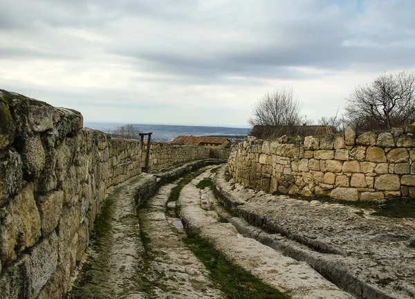 Mağara köyde antik yol — Stok fotoğraf