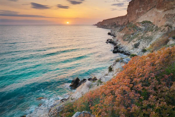 Coucher Soleil Sur Les Falaises Marines Beau Paysage Naturel Printanier — Photo