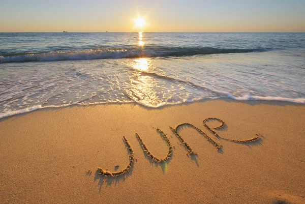June Word Sea Shore Sunset Nature Conceptual Scene — Stock Photo, Image