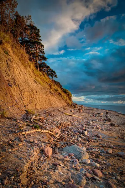 Spiaggia Del Mar Baltico Sera Tramonto Autunno Ultimo Giorno Luce — Foto Stock